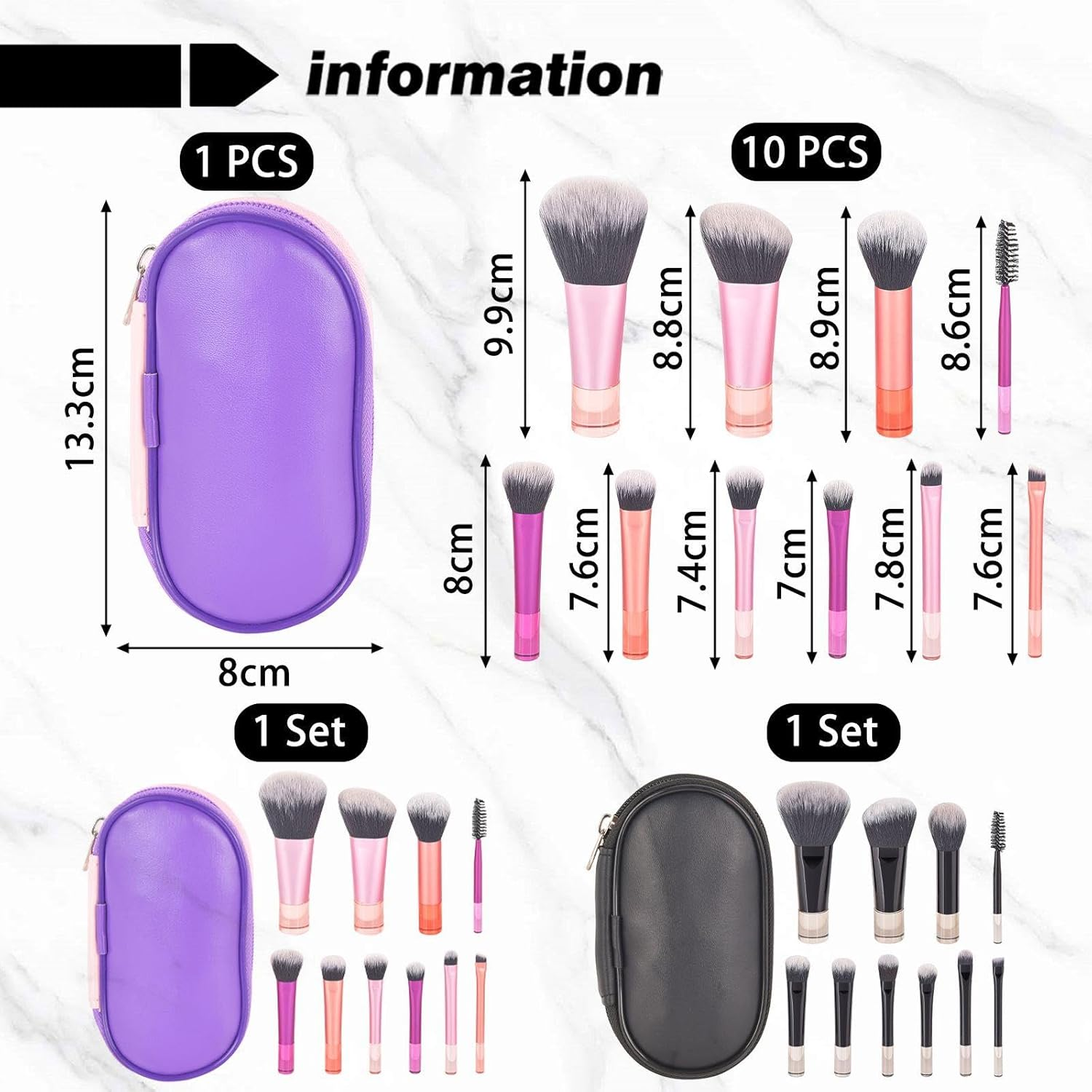 Pack of 20 Short Film Make-Up Brushes with 2 Pieces of Storage Bags, Portable Make-Up Brushes, Travel Supplies and Beauty Tools. image number 1