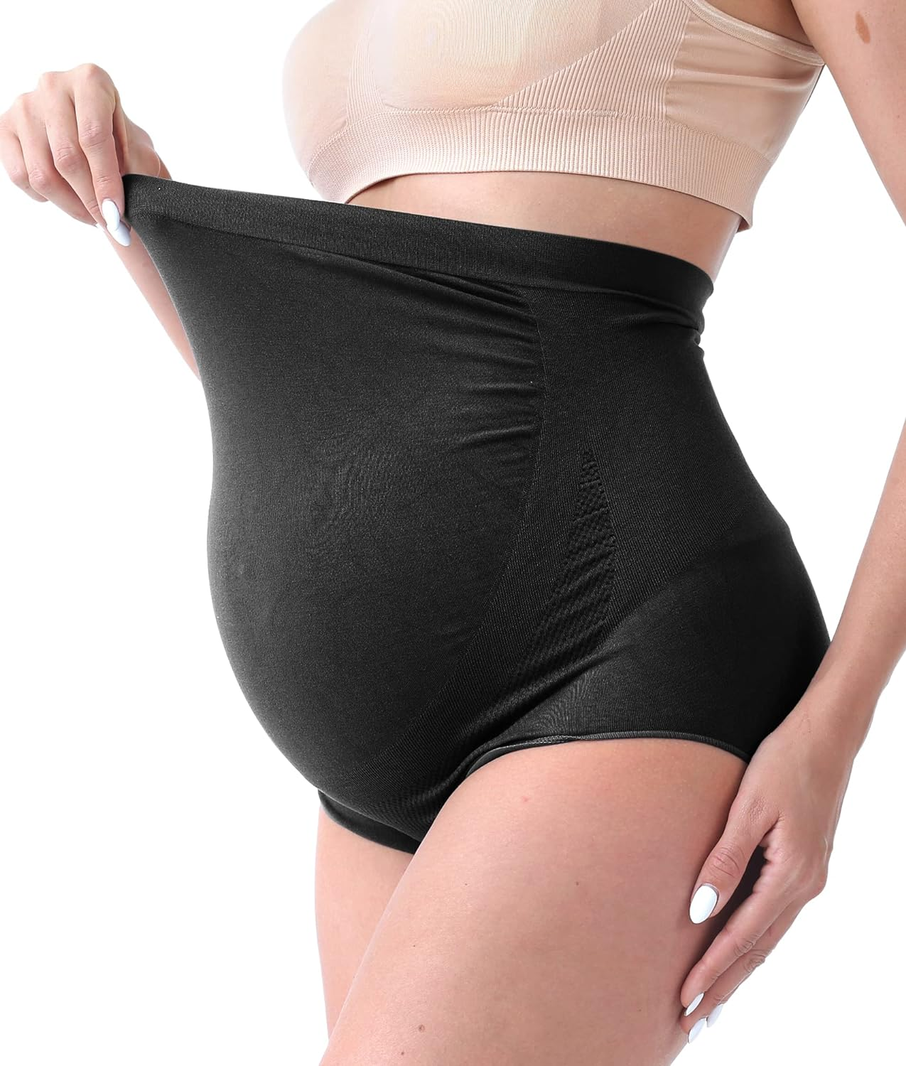 SUNNYBUY Women'S Maternity High Waist Underwear Pregnancy Seamless Soft Hipster Panties over Bump image number 4