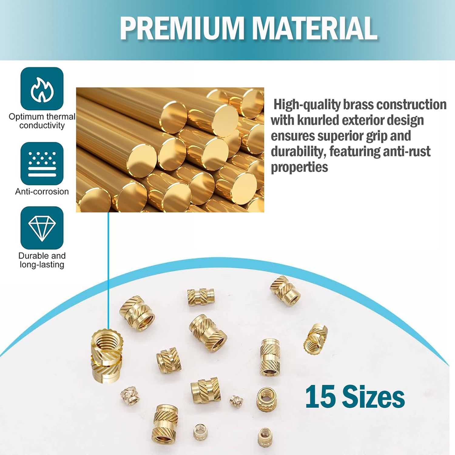 300-Piece Brass Threaded Insert Kit, M2 M2.5 M3 M4 M5 M6 Knurled Nuts Assortment, Heat Set Inserts for Plastic and 3D Printing image number 5