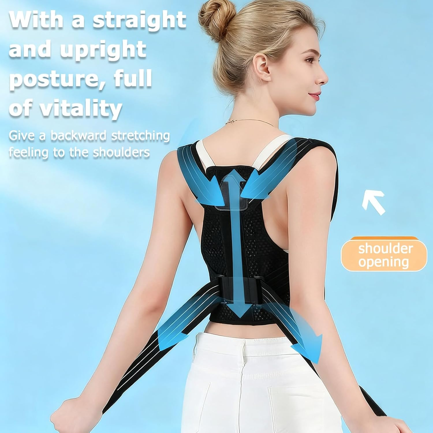 Back Brace Posture Corrector - Support for Women & Men, Adjustable Belt for Posture Correction for Neck Shoulder & Upper Back Pain Relief, Improve Posture Correct Hunchback Slouching (L) image number 4