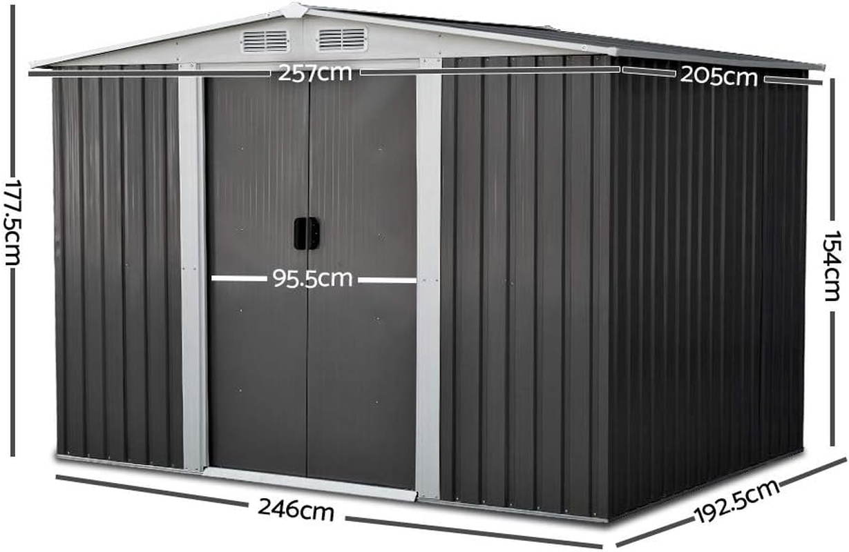 Giantz Garden Shed 2.58X2.07X1.78M Storage Box Workshop, Green House Greenhouse Outdoor Shelter Tool Shade, Dome Gable Roof Double Sliding Doors Galvanized Steel image number 6