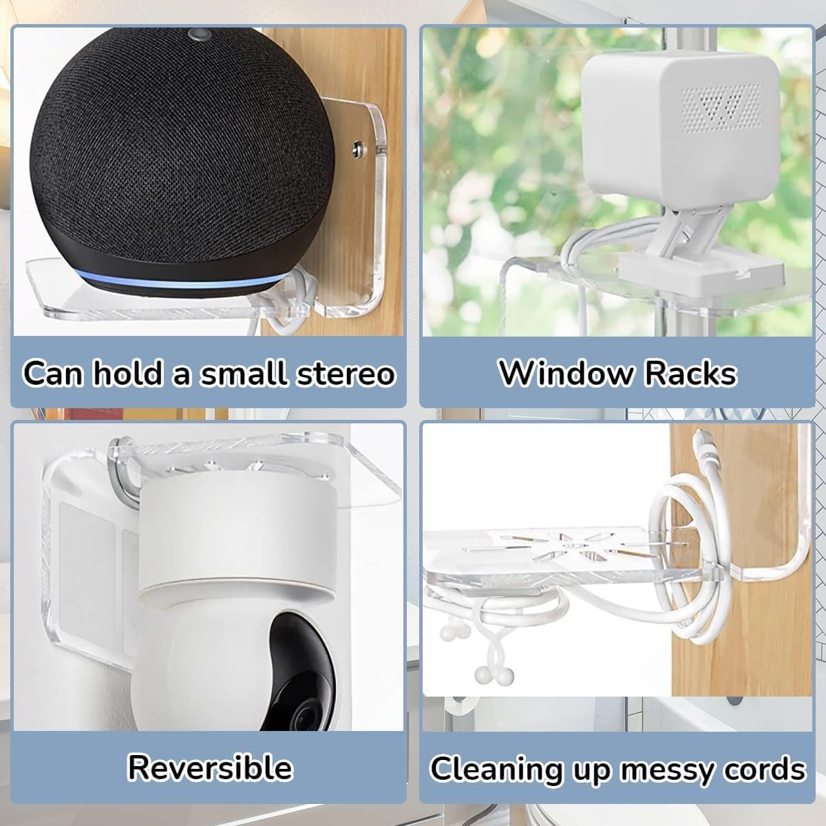 Liyquint 3Pcs Drill Free Wall Mount Shelf for Security Cameras,Wall Mount Floating Shelves, Baby Monitors, Speakers & More, Universal Holder, Strong Adheasive, Easy to Install (3, M) image number 4