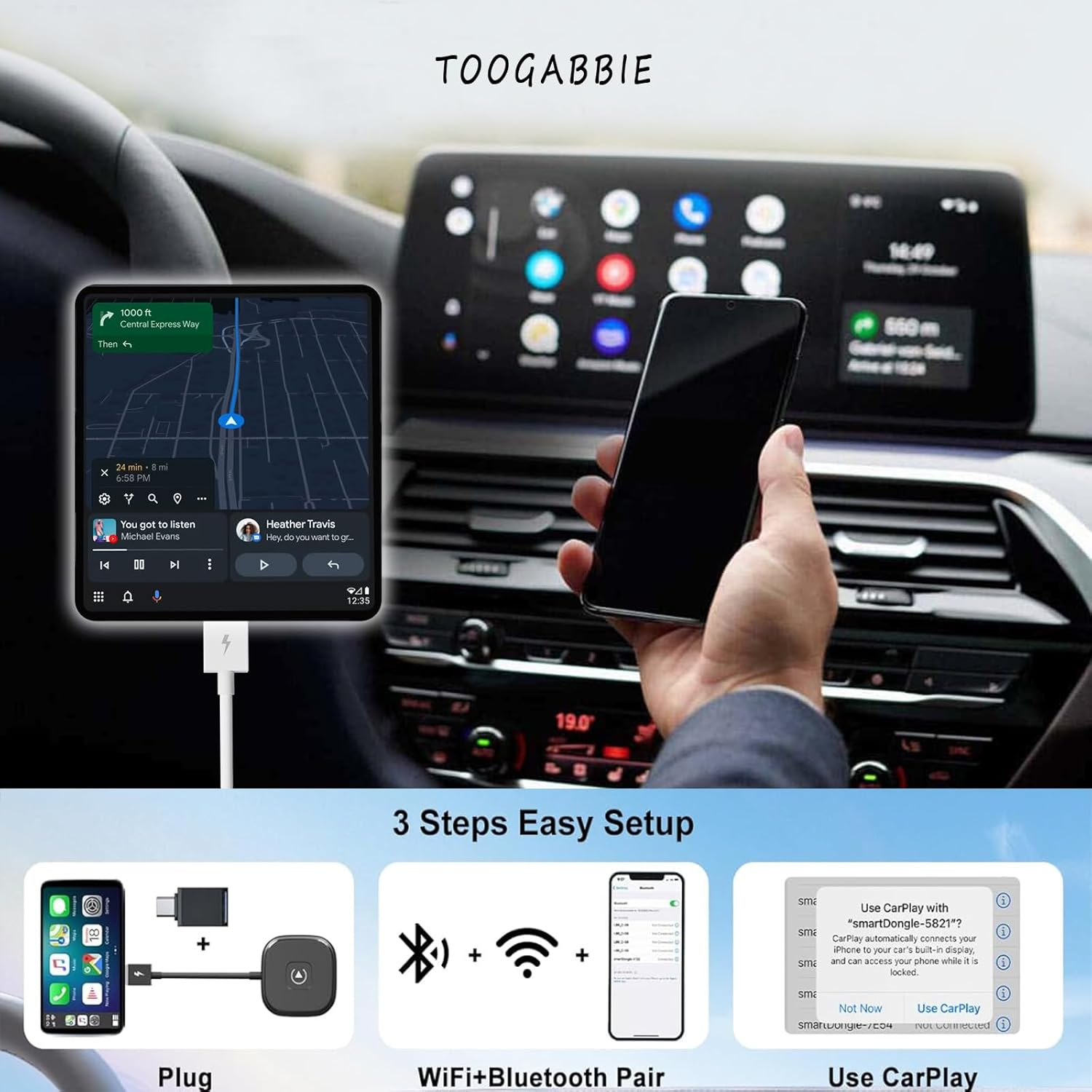 Iphone Wireless Carplay Adapter, Apple Carplay Wireless Adapter, Wireless Apple Carplay, Plug & Play Wireless Carplay Dongle 5Ghz Wifi Online Update,Low Latency,Easy Use Compatible with Ios 10+ image number 6