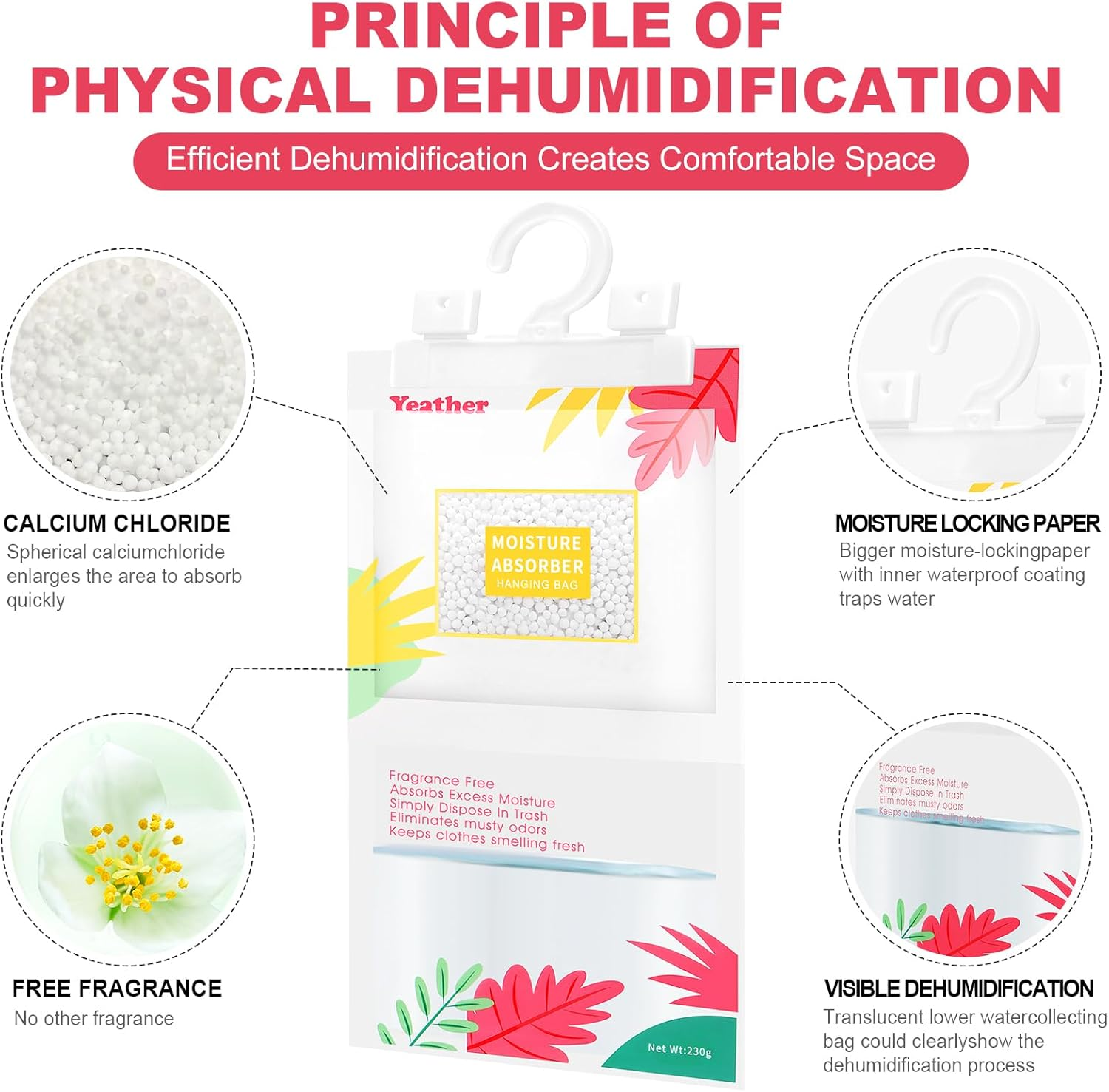 YEATHER 15 Pack Moisture Absorber Hanging Bags, Fragrance Free Portable Dehumidifier Moisture Absorber for Closet Bathroom, Wardrobes, Kitchen, Laundry image number 5