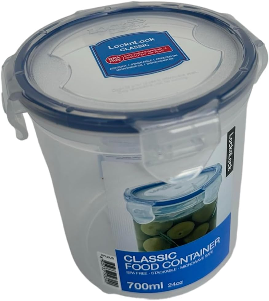 Locknlock round Tall Food Container, 700 Ml | Airtight | Leak-Proof | Patented Four-Hinge Locking System | Keeps Food Fresh | Ideal for Fridge & On-The-Go | Heat & Stain Resistant - Clear/Blue