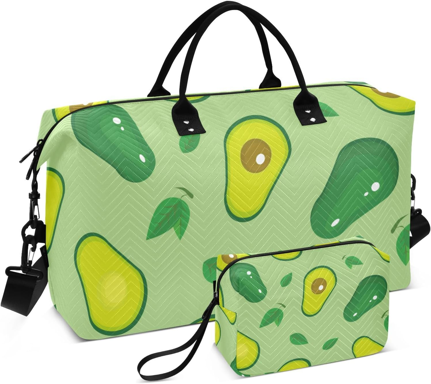 Overnight Travel Duffel Bag Weekender Overnight Bag Avocados Tropical Fruits Green Sport Training Bag with Toiletry, Avocado Tropical Fruit Pattern Green, Set of 2, Art Deco image number 3