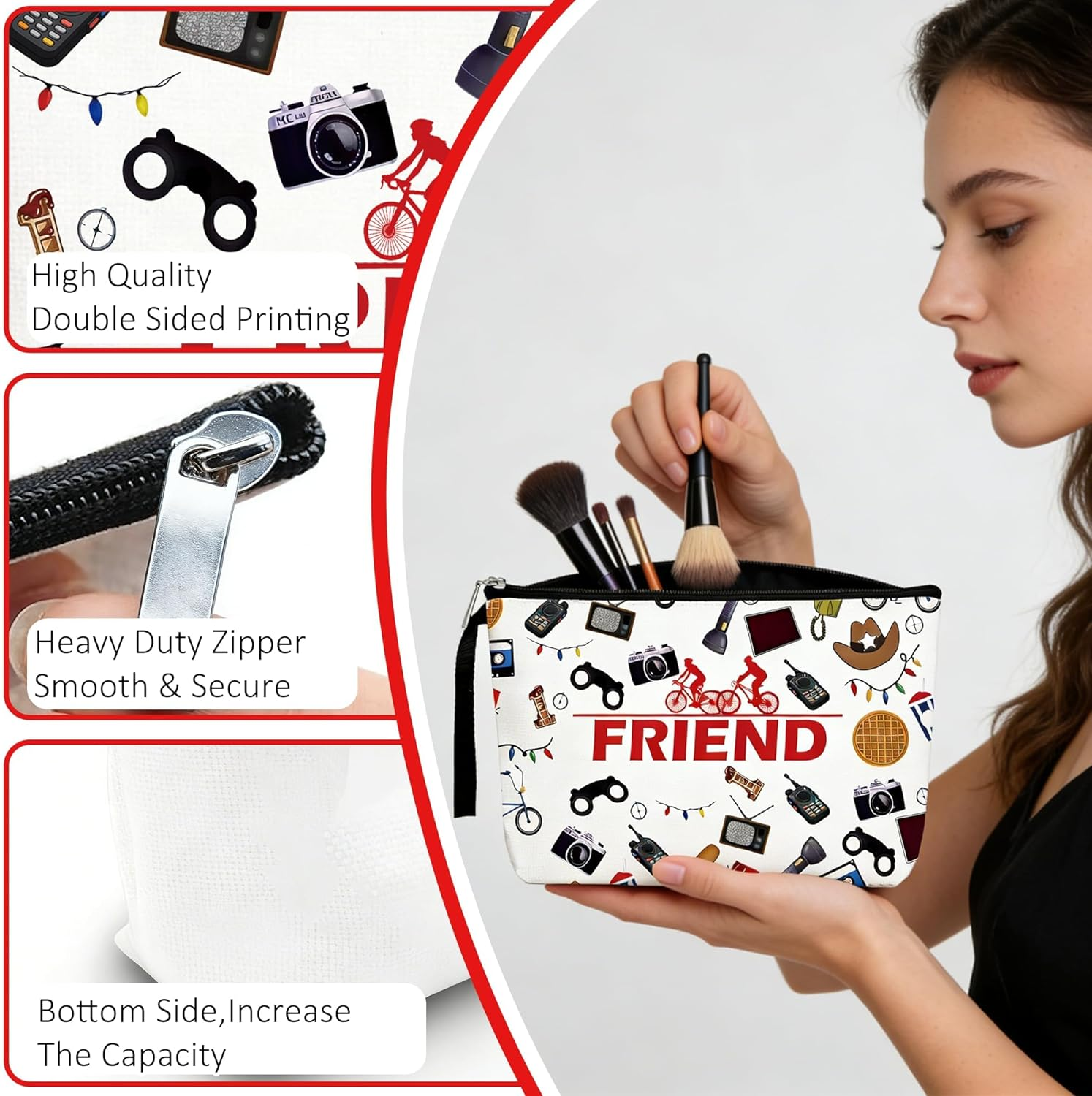 Friendship Travel Makeup Bag, Cool Thing Merch Gifts, Large Capacity Cosmetic Bags for Women with Handle, Valentines Day Gifts for Girlfriend Bestie Sister Toiletry Organizer Christmas Birthday Favor image number 6