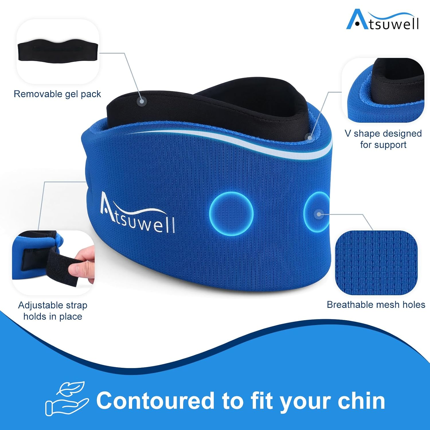 Atsuwell Neck Brace for Sleeping, Soft Cervical Collar for Neck Pain and Support, Adjustable Neck Support Brace with Hot Cold Gel Packs Reusable for Office Pressure, Surgery Recovery, Fatigue, Blue image number 6