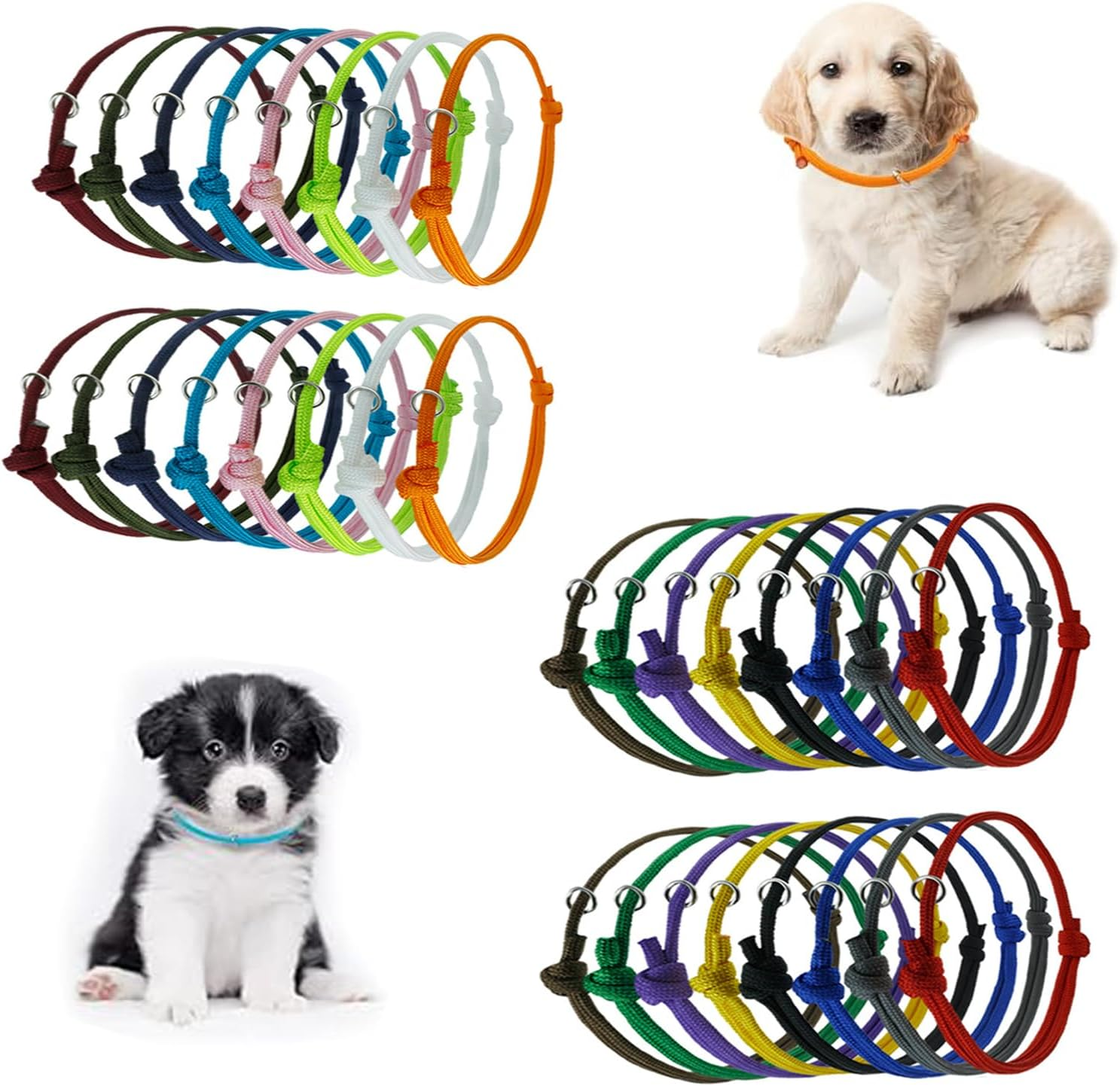 Lxcshljx 32Pcs Puppy Id Collars, Adjustable Soft Whelping Collars, 16 Colors Newborn Kitten Collars, Puppy Identification Collars Bands, Pet Pup Collars, Puppy Litter Collars for Small Dog Cats Rabbit