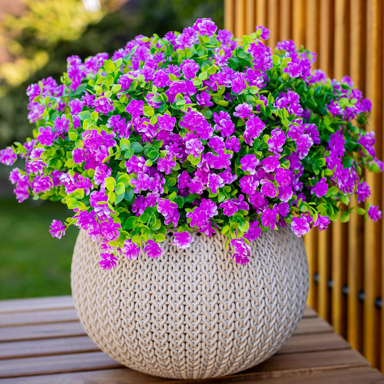 Artificial Flowers for Outdoors UV Resistant - 12 PCS Bundles Faux Fake Outdoor Plants Plastic Flowers Bushes Shrubs No Fade Artificial Greenery Home Porch Stems outside Window Box Decor(Magenta) - Green Orange image number 6