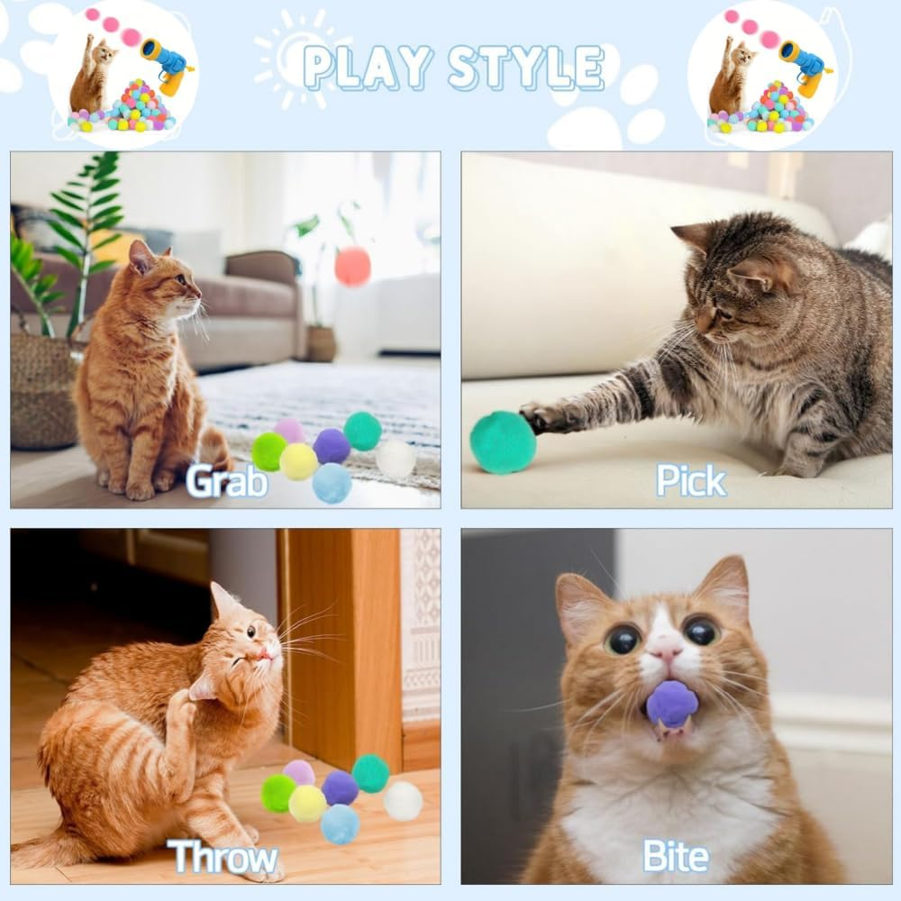 DACUAN Cat Toys Balls Launcher, 30PCS Pom Pom Balls & Cat Toy Launcher Set,Cat Plush Ball Toy Colorful Plush Toy Balls for Cat, image number 2