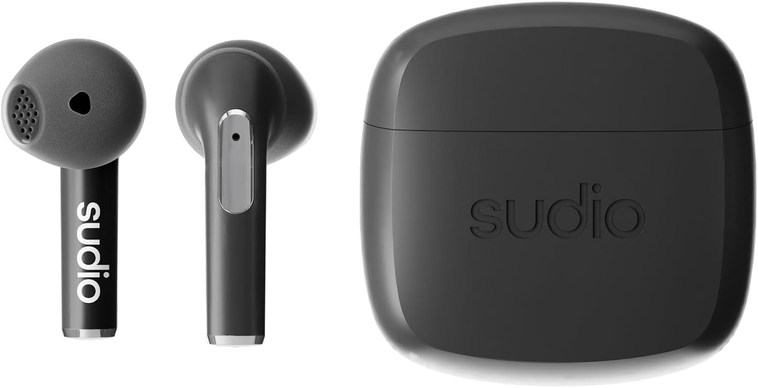 Sudio N2 Snow White - True Wireless Bluetooth Open-Ear Earbuds, Multipoint Connection, Built-In Microphone for Calls, 30 Hours Battery with Charging Case, IPX4 Waterproof, USB-C & Wireless Charging