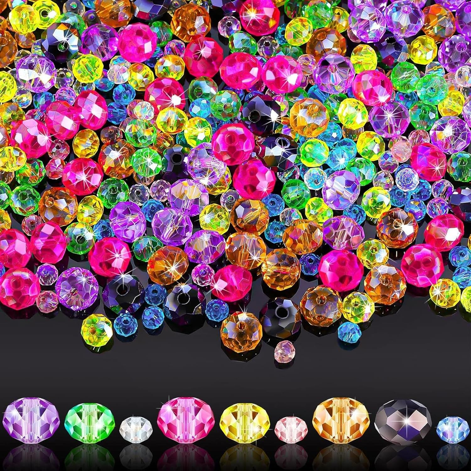 900 Pcs Crystal Glass Beads Kit,Mixed 4-6-8Mm Crystal Beads,Diamond Bead for Jewelry Making, DIY Necklaces, Earrings,Bracelet Crafts (Multi-Colored) image number 1