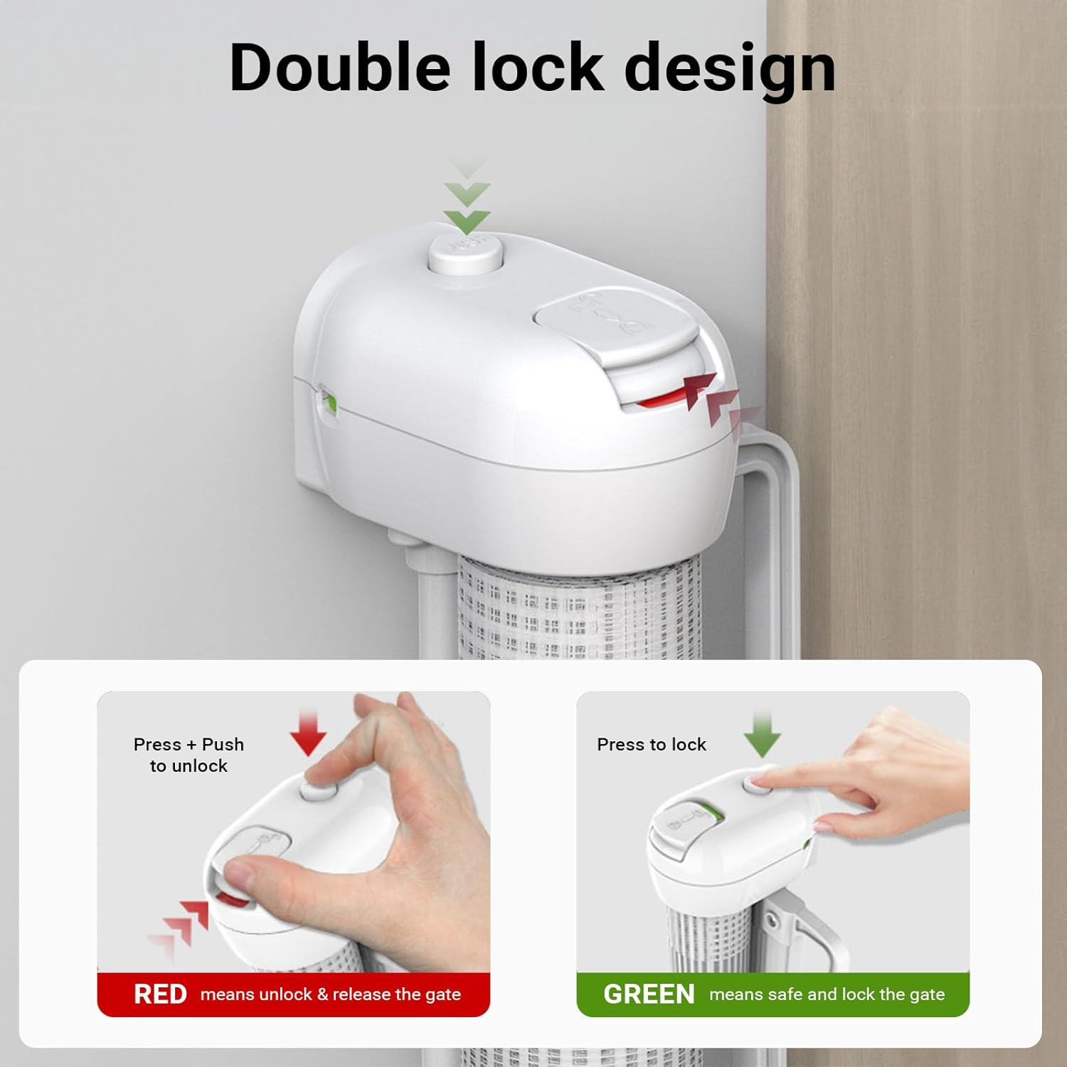 Retractable Baby Gate Durable Portable Mesh Gate Easy Installation 86CM Tall Stretches 180CM Wide for Large Stairs Retractable Dog Gates for Doorways Stairs Indoor Outdoor(White,86Cmx180Cm) image number 3