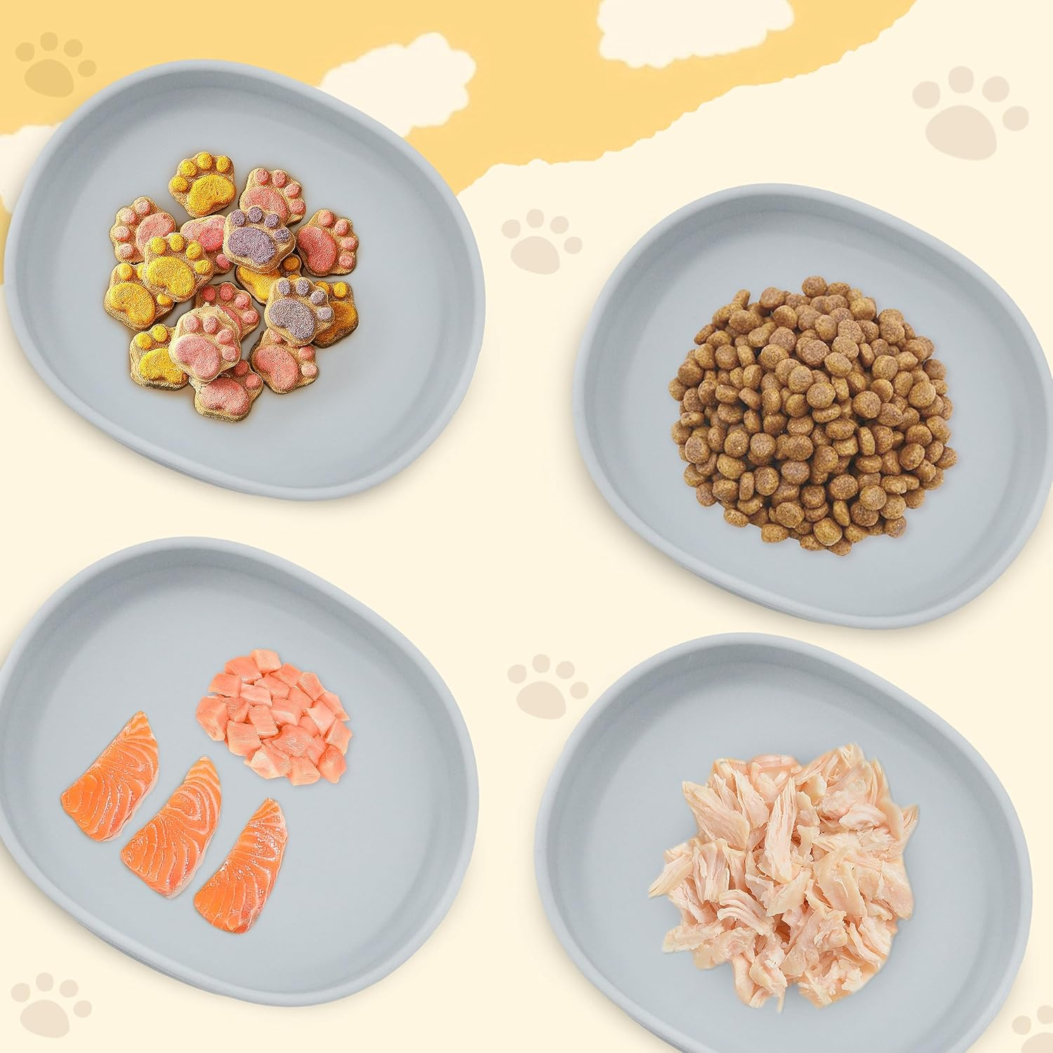 Cat Bowls Silicone Dog Bowls, Non Slip Dog Food Bowls Cat Feeding Bowls, Drinking Bowl Pet Bowl for Dry Food and Wet Food, 10 OZ/330ML Water or Food Bowl for Small Pets, Gray 2Pcs