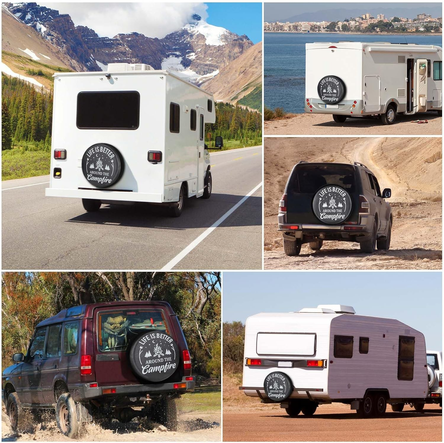 Spare Tire Cover for RV Trailer PVC Leather Spare Wheel Cover with Life Is Better for RV Trailer, Jeep, Truck, SUV 16" (Fit for Diameter 29.92-31.1Inch)