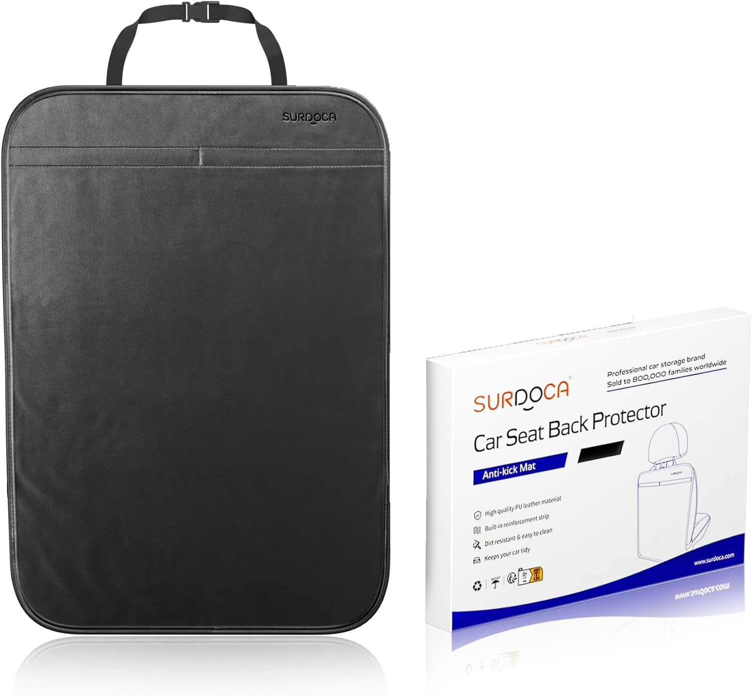 SURDOCA Waterproof Car Seat Kick Mat, Auto Back Seat Protector for Kids, PU, Universal, Black image number 5