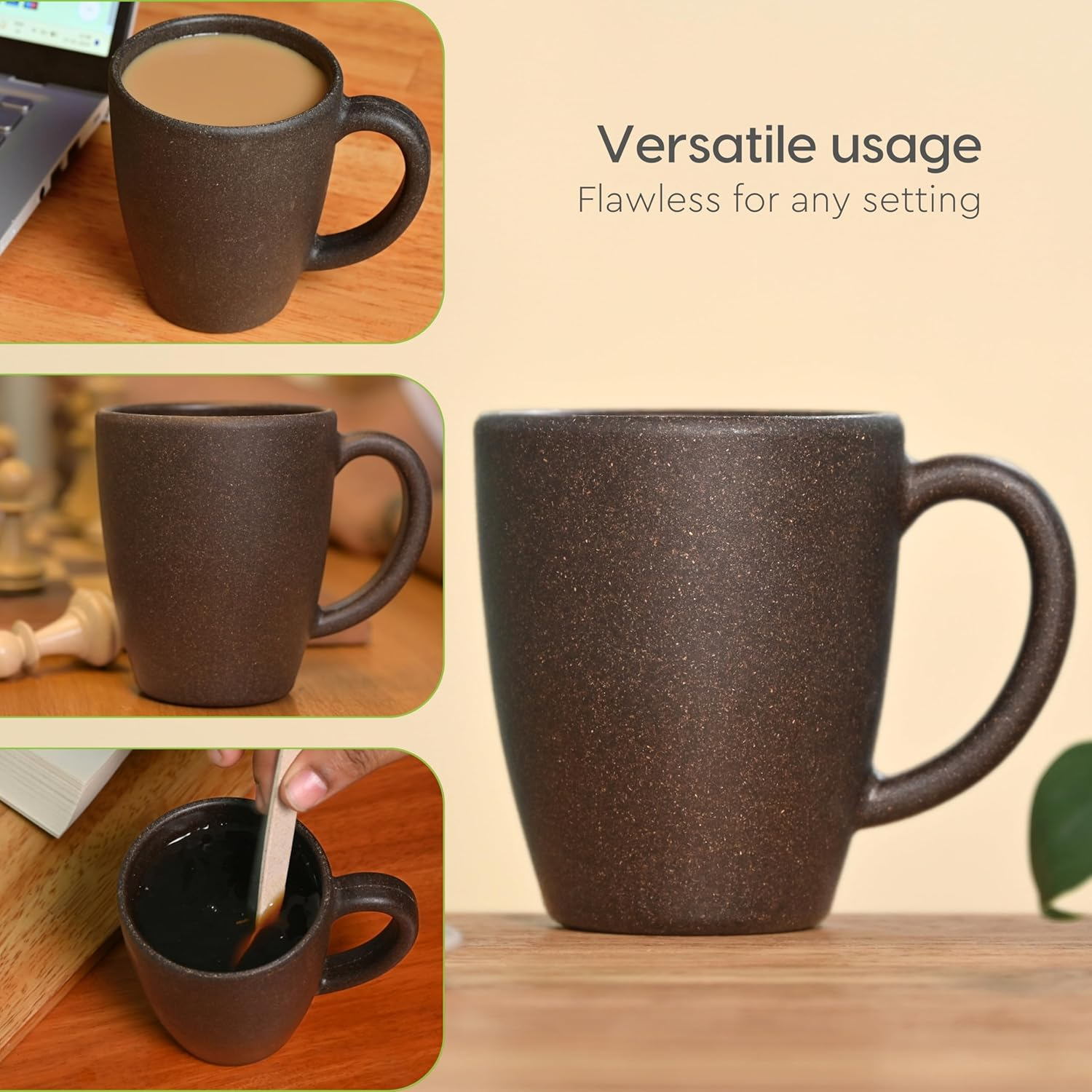 Eha Set of 2 Earth-Friendly Classic Mug | 10 Oz | Made with Rice Husk & Bamboo Fibers | Microwave Safe | for Hot & Cold, Milk & Tea Cup | Matte Finish Mugs Pack of 2 Coffee image number 2