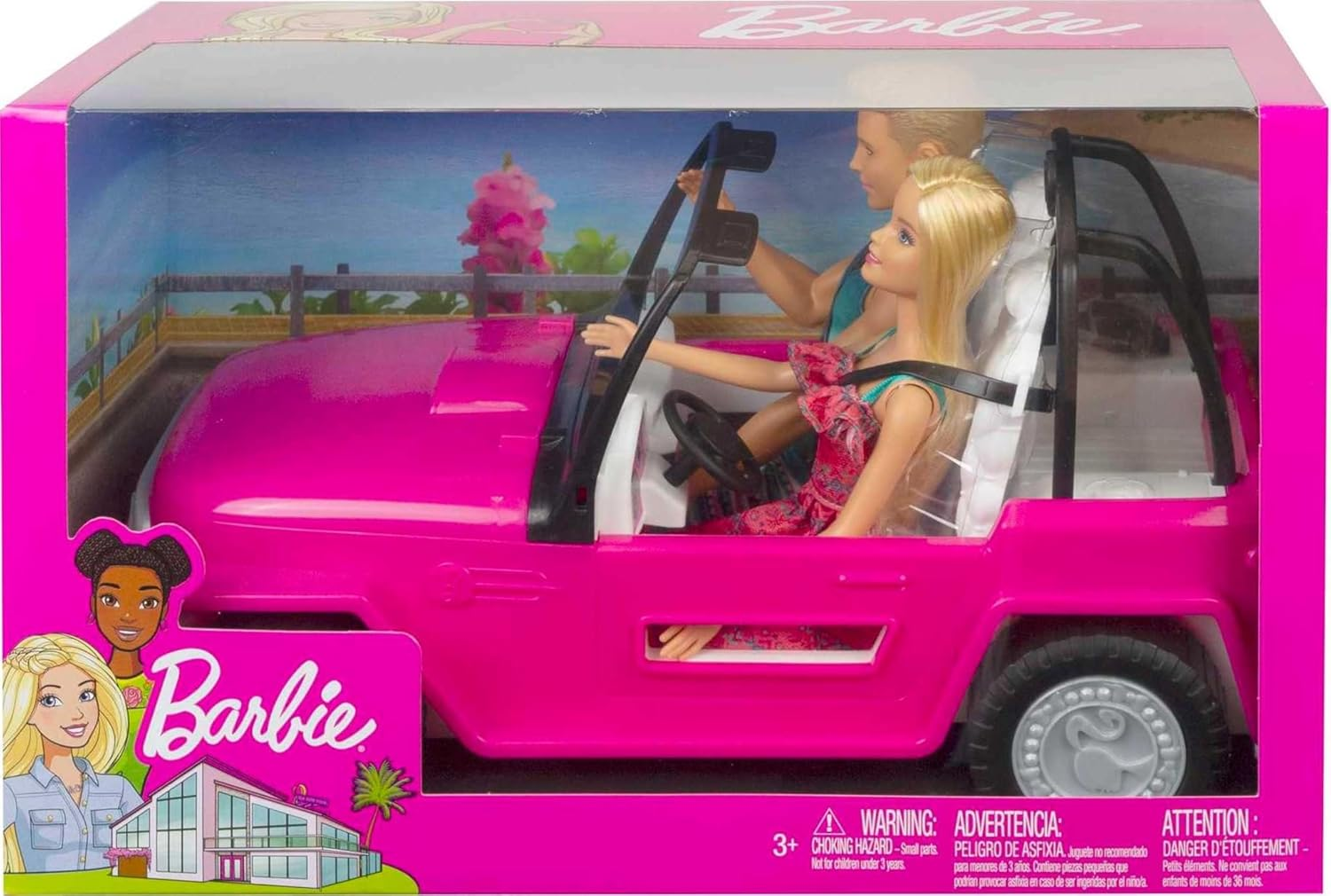 Barbie Beach Cruiser Set with Barbie and Ken Dolls, Pink 2-Seater Toy Car with Open Roof image number 5