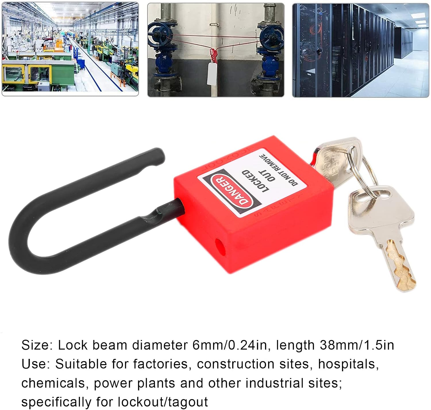 Lockout Tagout Locks, 10Pcs Safety Padlocks, Multipurpose Industrial Lock Out Tag Out Padlocks Set for Electric, Hydraulic or Pneumatic Locking Applications, Chemicals, Industrial Use(Red) image number 4