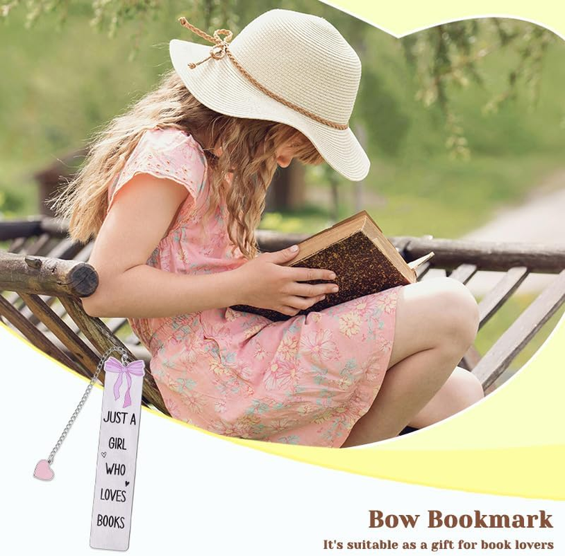 Cute Bookmark for Girls Pink Bow Book Marks for Reading Women Student Book Lover Bookworm Bookish Christmas Birthday Gift Just a Girl Who Loves Books Bookmarks Accessories image number 6