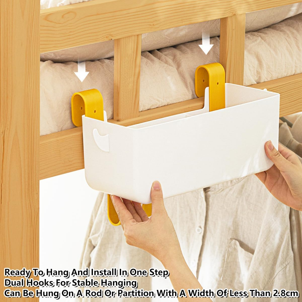 AIMALL Multifunctional Bedside Storage Organizer with Hooks, Large Capacity, Easy Install Hanging Basket for Dorms and Home, 12.2 X 4.72 Inch image number 2