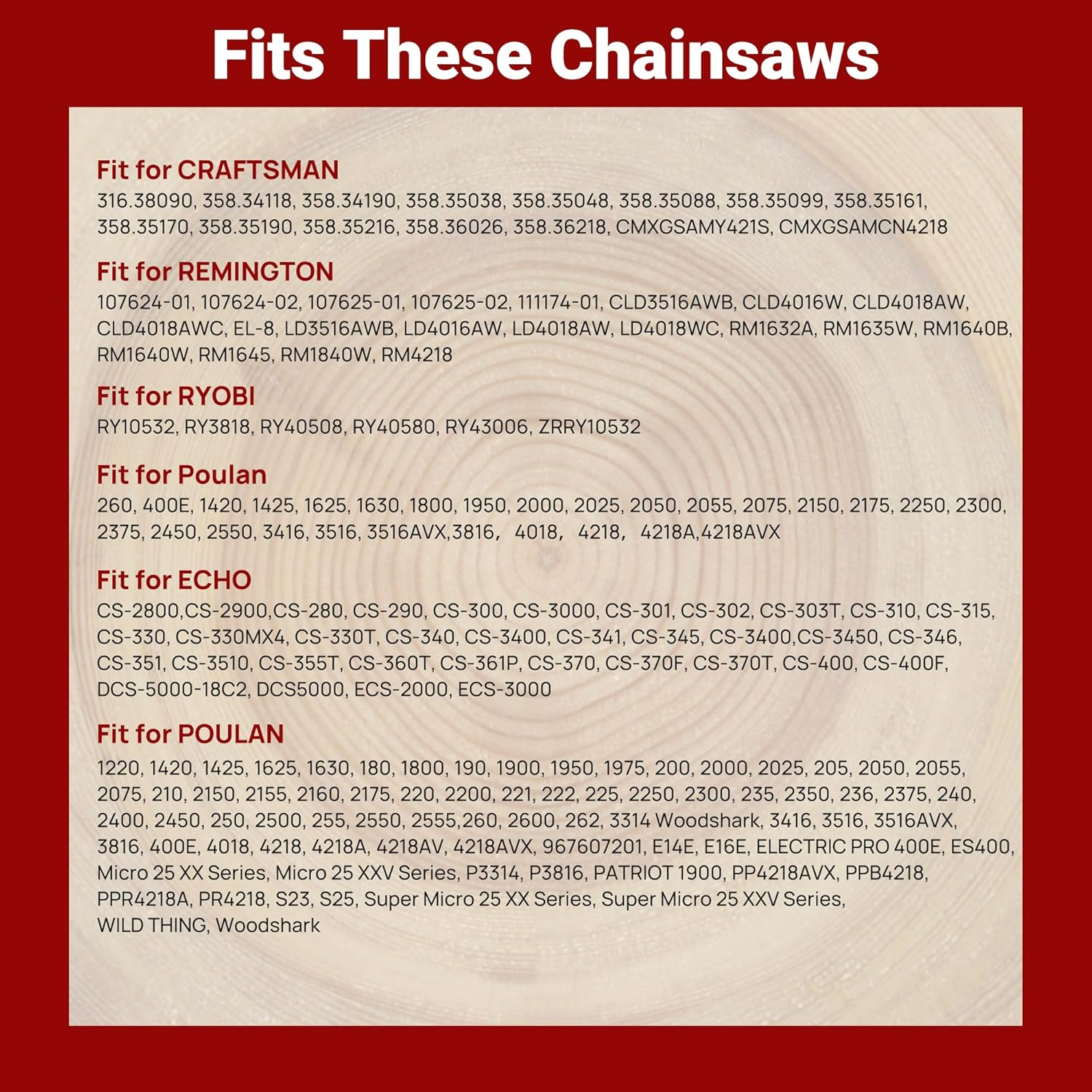 3-Pack 18 Inch Chainsaw Chain 62 Drive Links, 3/8" Pitch, 0.050" Gauge, Fit for Craftsman, Remington, Greenworks, Earthwise, Echo, Husqvarna Chainsaws and More - S62 image number 4