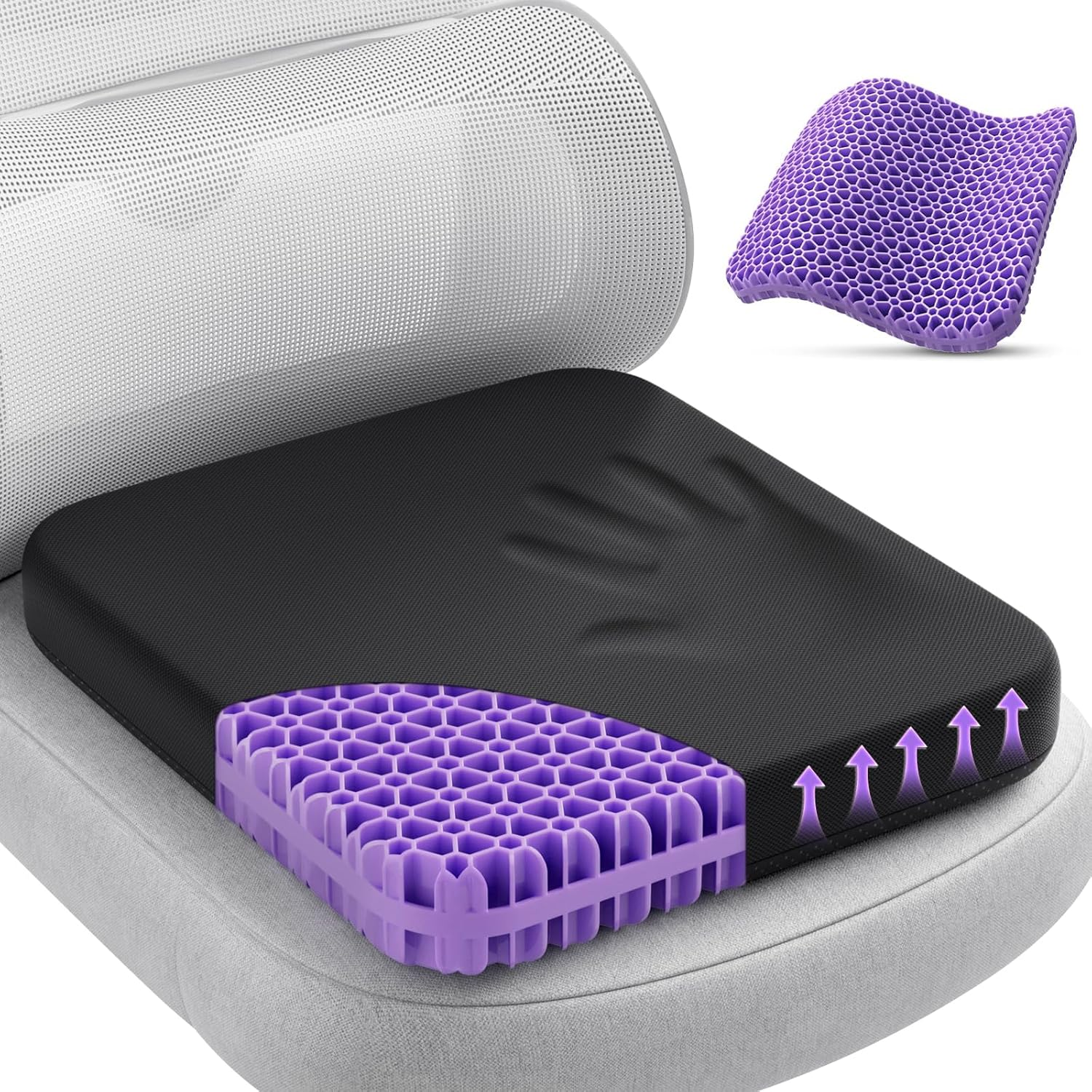 Gel Seat Cushion for Long Sitting, Enlarged and Thickened Design Chair Cushion, Breathable Cooling Seat Cushions for Office, Home Chairs, Soft Car Seat Cushion for Wheelchair (Purple-Xl)