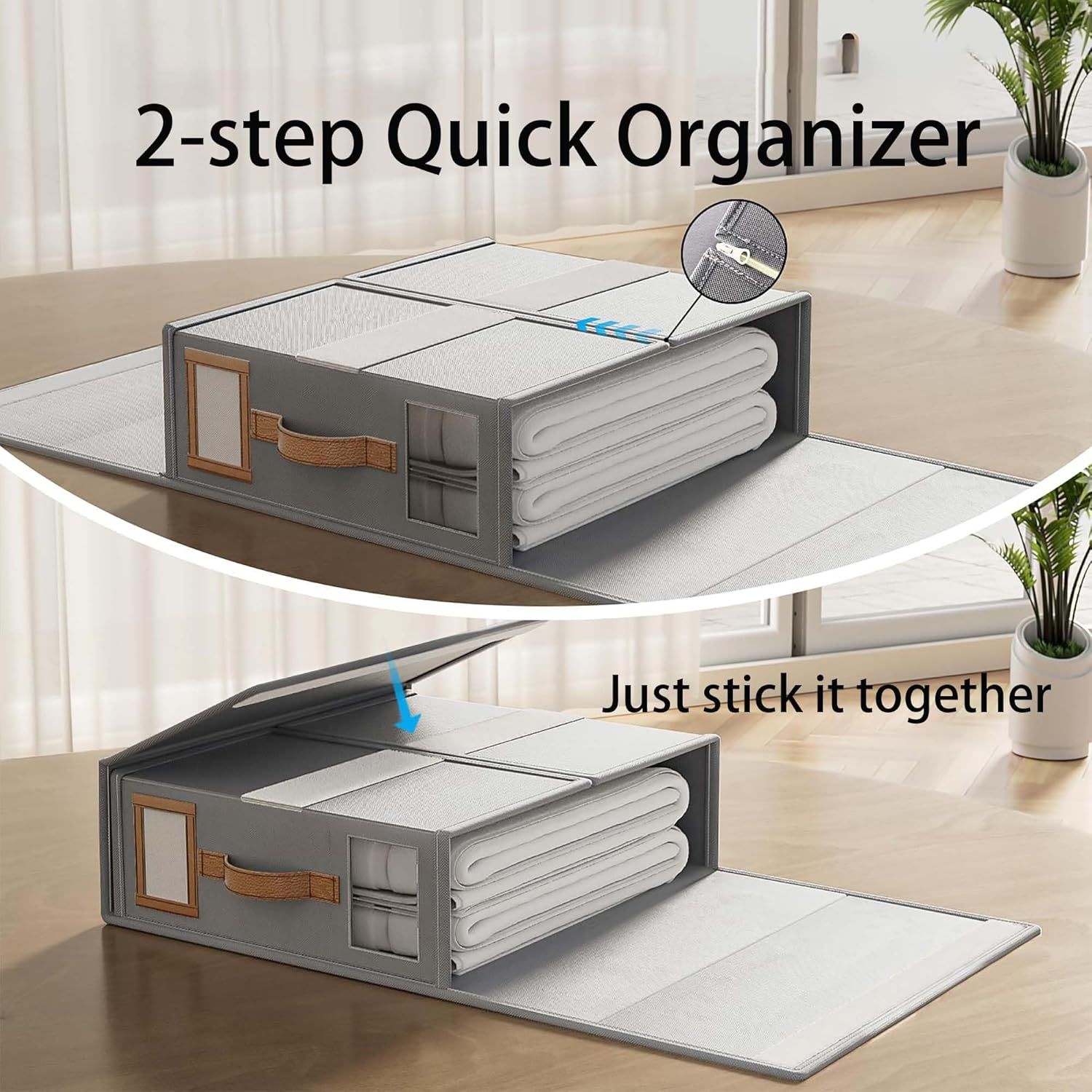 4 Pack Bed Sheet Organisers Box with Windows Foldable for Closets Wardrobe and Home Linen Storage (Grey) image number 5