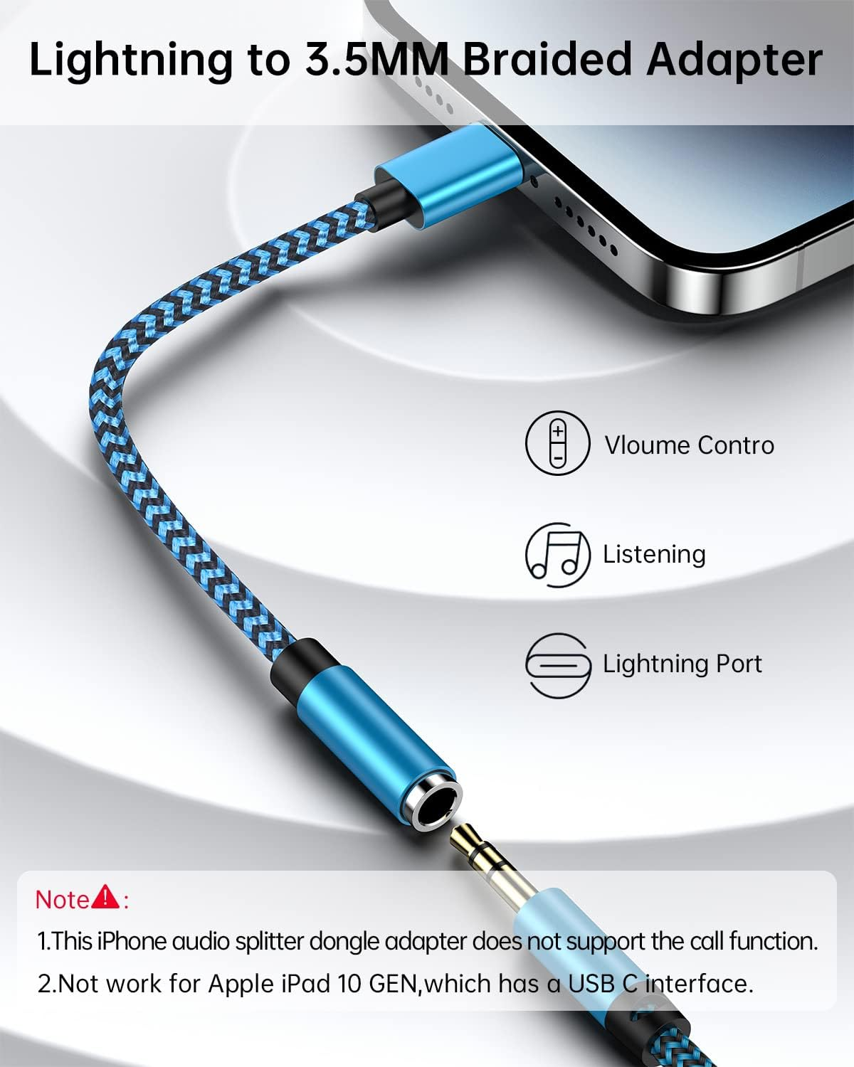 Iphone Headphone Adapter, 2Pack Dongle Lightning to 3.5Mm Jack Converter Braided Audio Aux Cord Earbuds Splitter Adaptor Compatible with Iphone 14 13 12 11 Pro Max X XR XS SE 8 7 plus Ipad Ipod image number 4