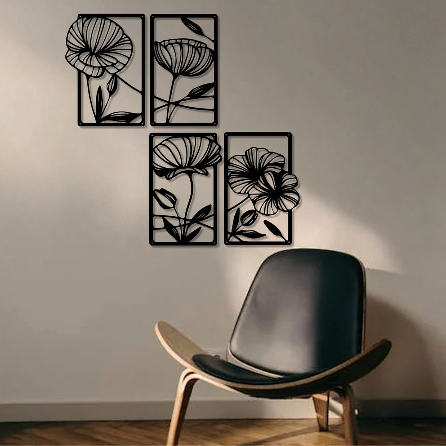 Ouqiesli 4 Pack Black Metal Flower Wall Art, Minimalist Home Decor 40 * 24Cm Set image number 4
