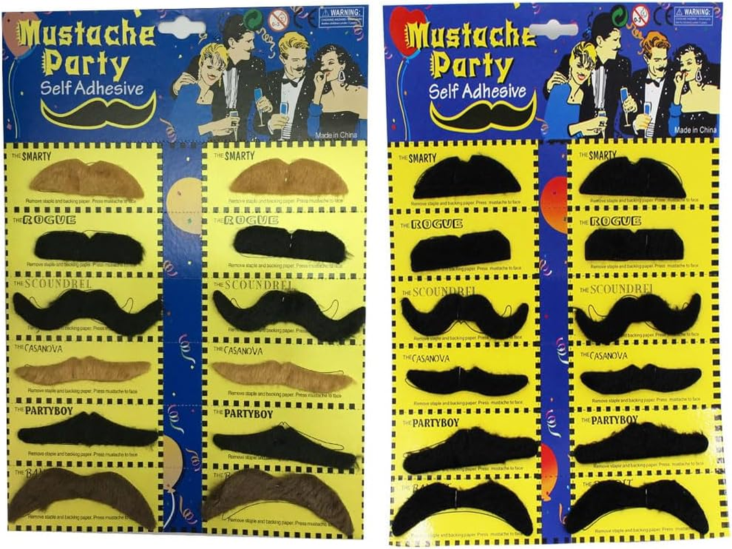 Fake Mustache Fake Beards Set Costume Hairy Adhesive Mustache Whiskers for Costume Accessories Halloween Masquerade Party Cosplay (24Pcs Mixed Color) image number 1