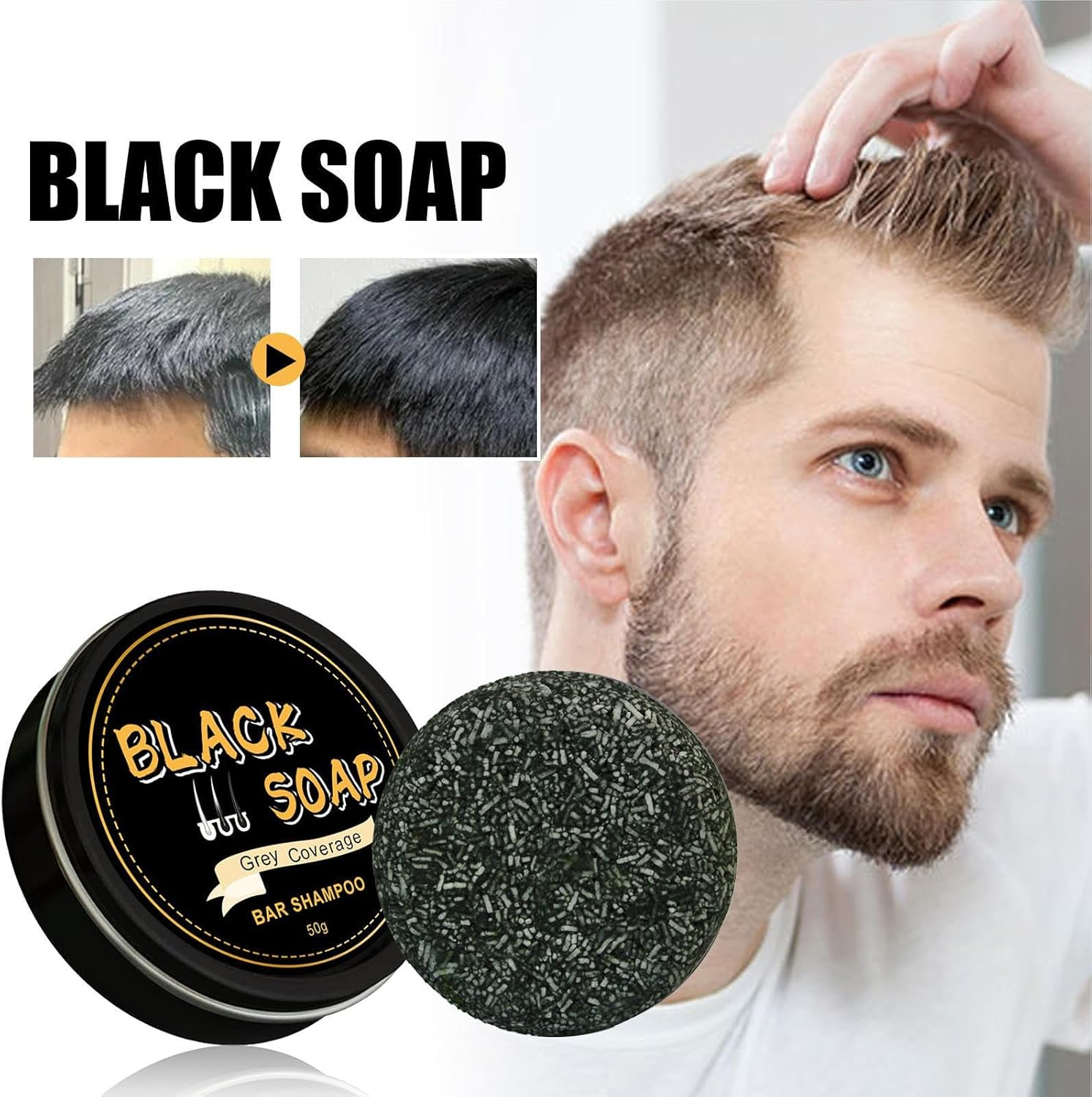 2 Pack Gray Hair Reverse Bar, Mane Gray Reverse Bar, White Hair Coverage Soap, Shampoo Cover Soap for Men, Darkening Compressed Shampoo image number 1