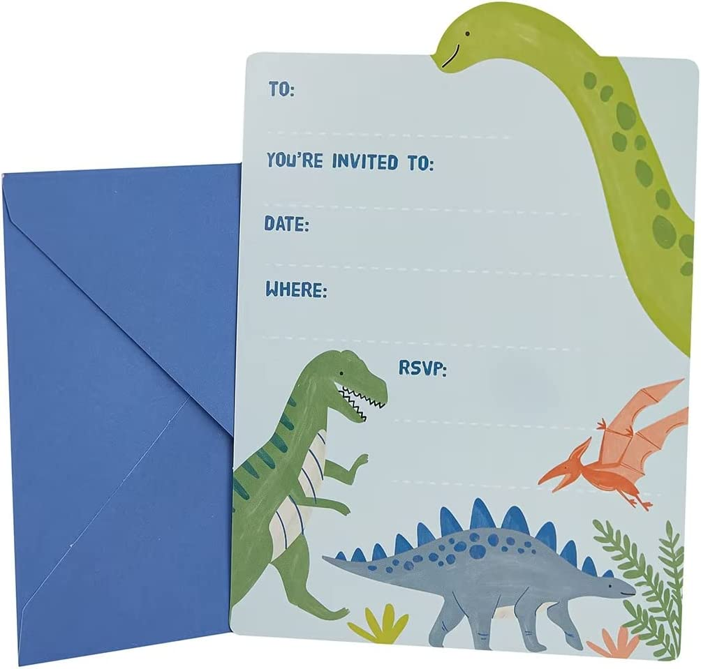 VINSLOW Dinosaur Party Invites Pack of 8, Fill in Style, Birthday Party Invitations with Envelopes for Kids. image number 1