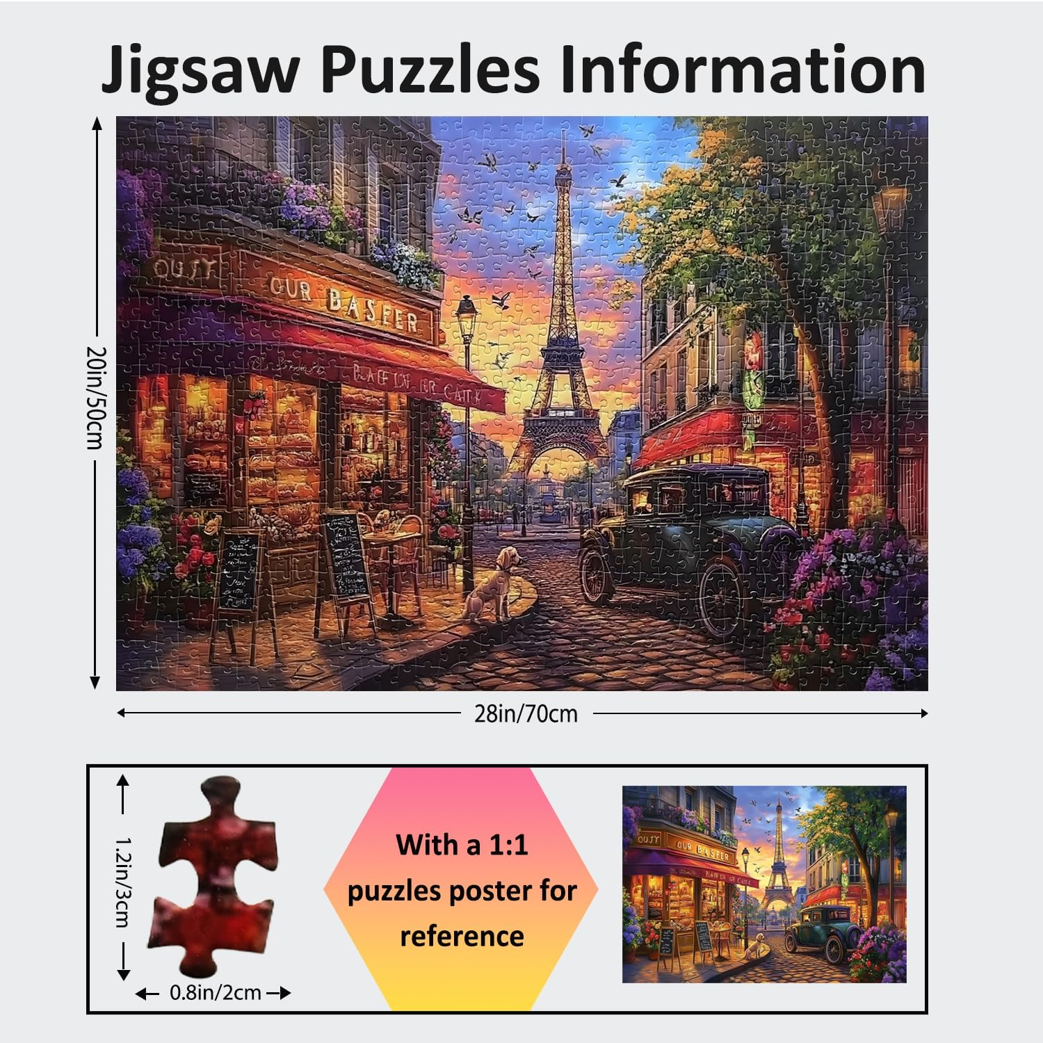Jigsaw Puzzles for Adults 1000 Pieces Impossible Hard Difficult Challenging Puzzles for Adults 1000Pc Puzzle Eiffel Tower Charming Paris Street Jigsaw Puzzle 1000 Pieces 28 X 20 Inch image number 3