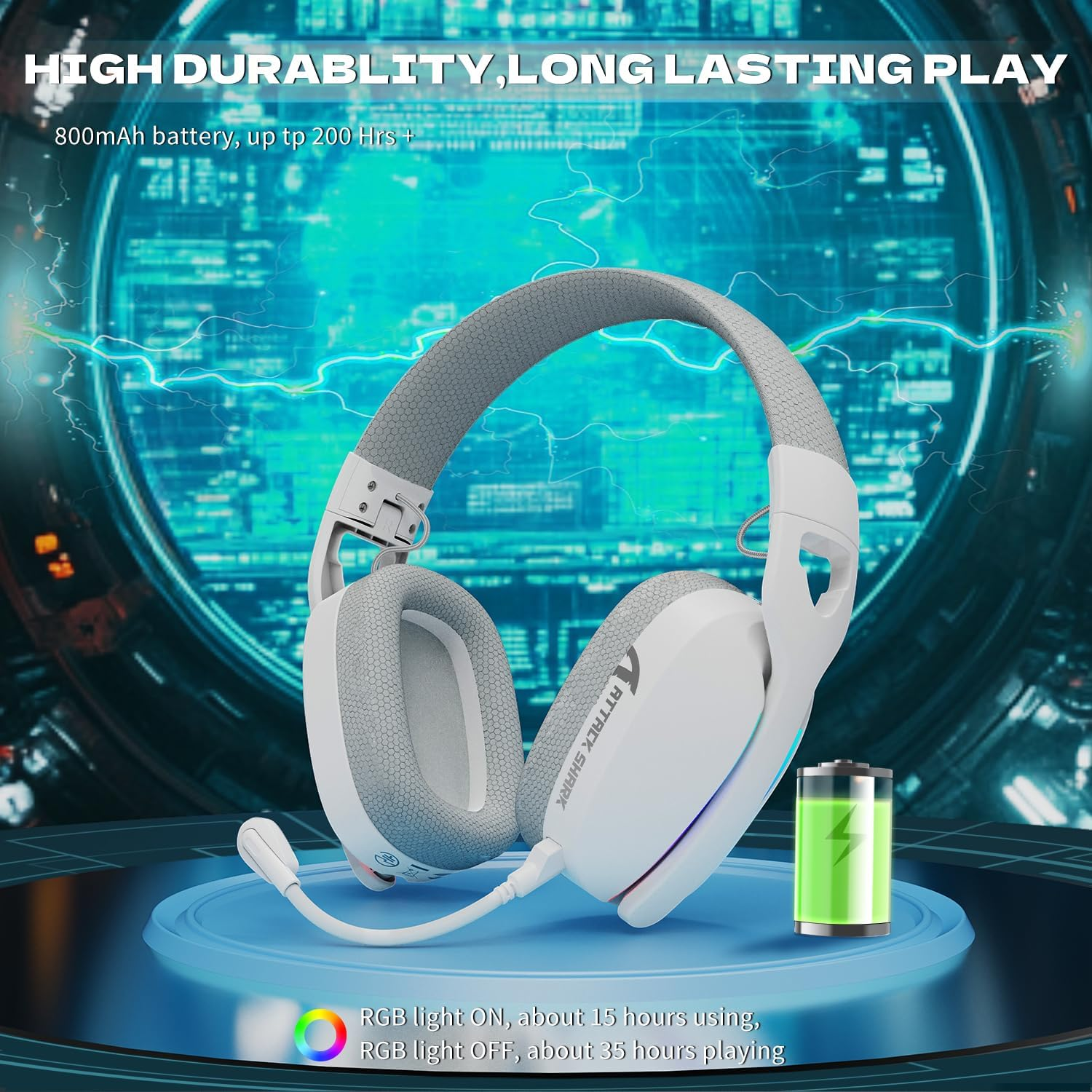 MAMBASNAKE X Attack Shark L90 Flodable Ultra-Light Wireless Gaming Headset, 7.1 Surround Sound, Bt5.3/2.4Ghz/Wired, RGB, 40Mm Neodymium Drivers,Pluggable Microphone, for Pc/Ps4/Ps5/Switch-White