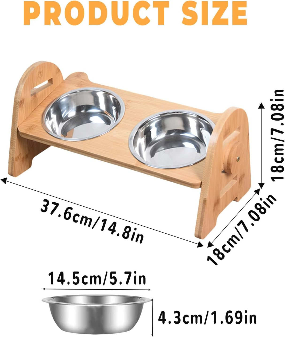 Silverchry Elevated Dog Feeder with Stand, Raised Cat Feeder 2 Stainless Steel Bowls, 4 Adjustable Heights, Bamboo Feeder for Cats, Puppies and Small Dogs