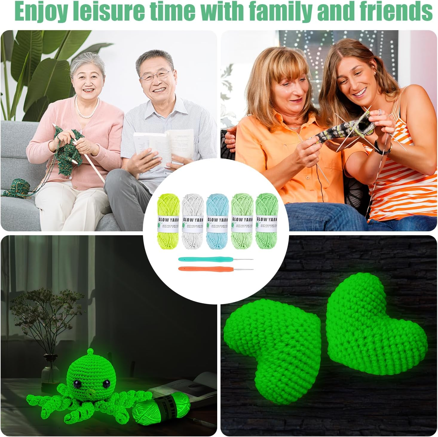 5 Rolls Glow in the Dark Yarn, Luminous Crochet Yarn with 2 Crochet Hooks Soft Versatile Neon Crochet Yarn for Sewing Thread Arts Crafts Party Supplies image number 4