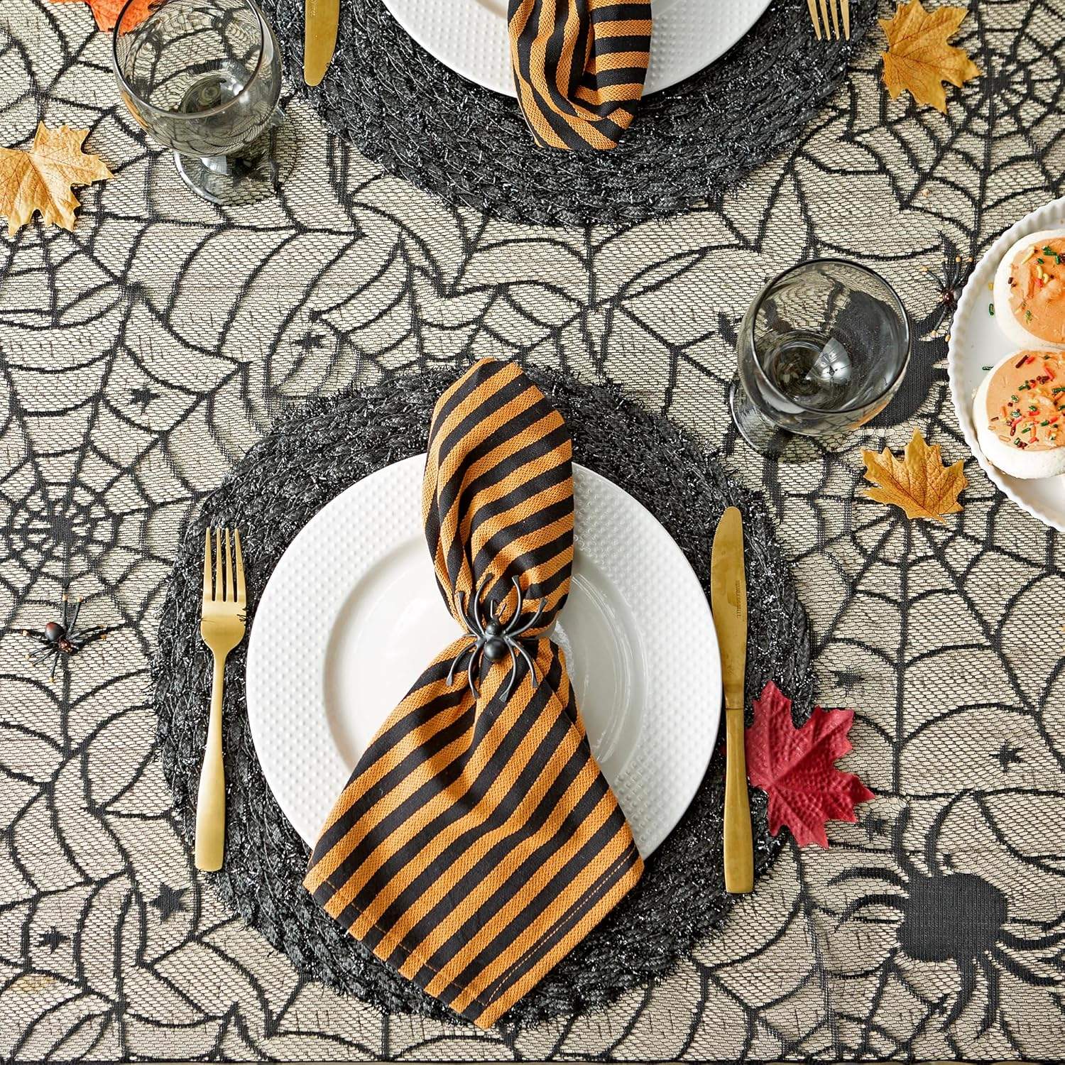 DII Halloween Party Tabletop Decor, Reusable & Machine Washable Cotton Fabric, Napkin Set, 20X20, Witchy Black & Orange Stripe, 6 Piece image number 6