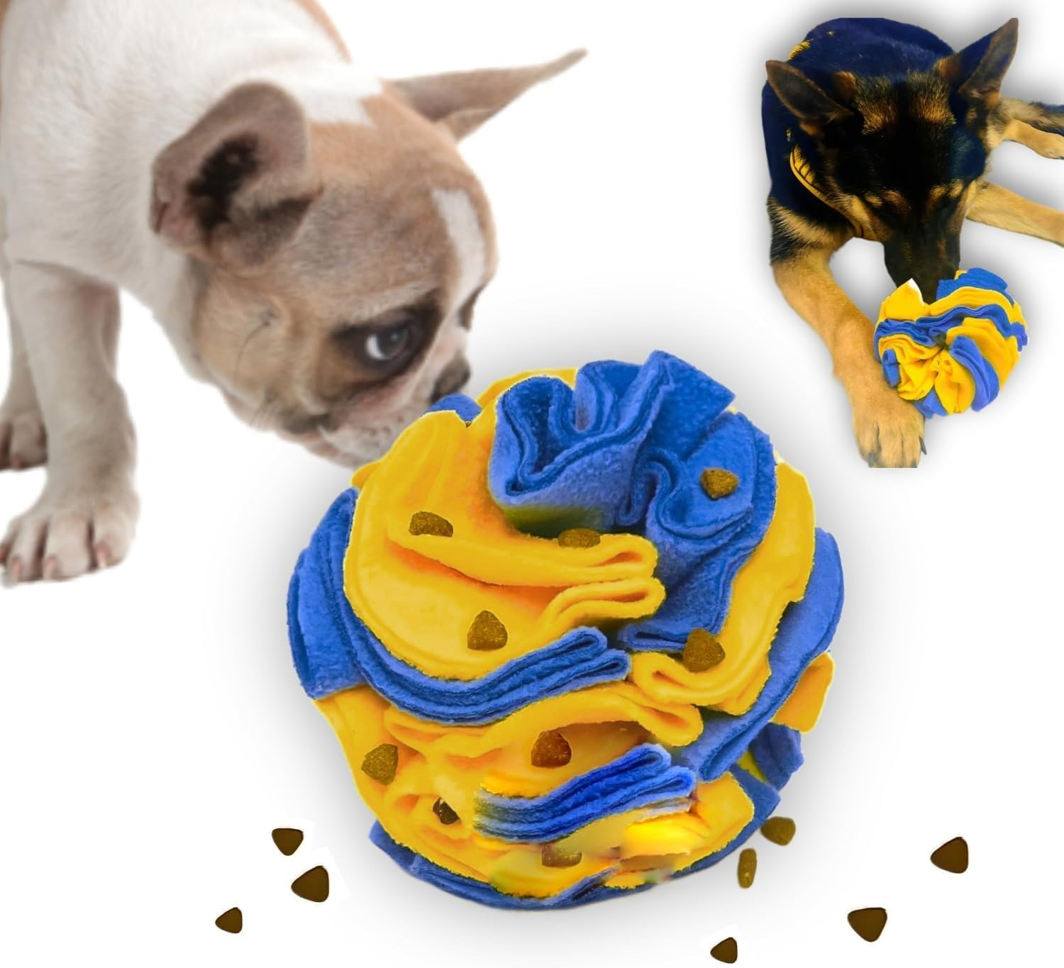 Interactive Foraging Dog Puzzle Ball - Dog Enrichment Toys, Dog Optimal Visual Stimulation Dogs Toys for Blind Dogs Pet Sniffing Ball (Yellow Blue, One Size) image number 3