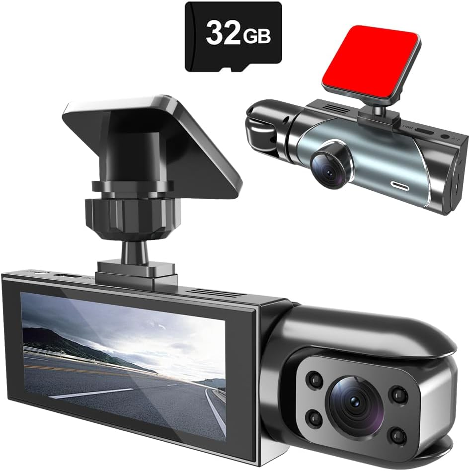 1080P Dual Dash Cam Front and inside with IR Night Vision, 3.18" IPS Screen, Wide Angle Lens, Loop Recording, Parking Mode, Car Camera with 32GB SD Card image number 5