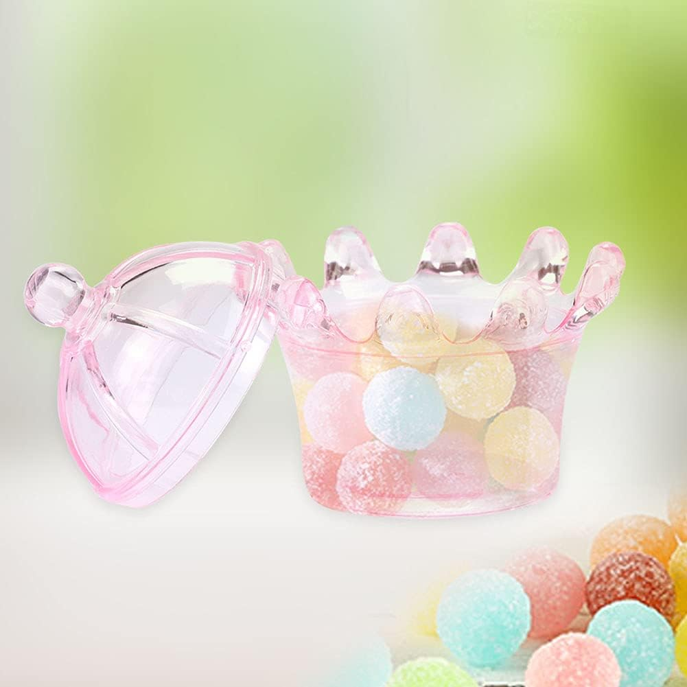 Haofy 12Pcs Box Cute Transparent Crown Plastic Candy Box Favors Chocolate Packaging for Kids Birthday Baby Shower Guests Wedding Party Supplies (Pink)