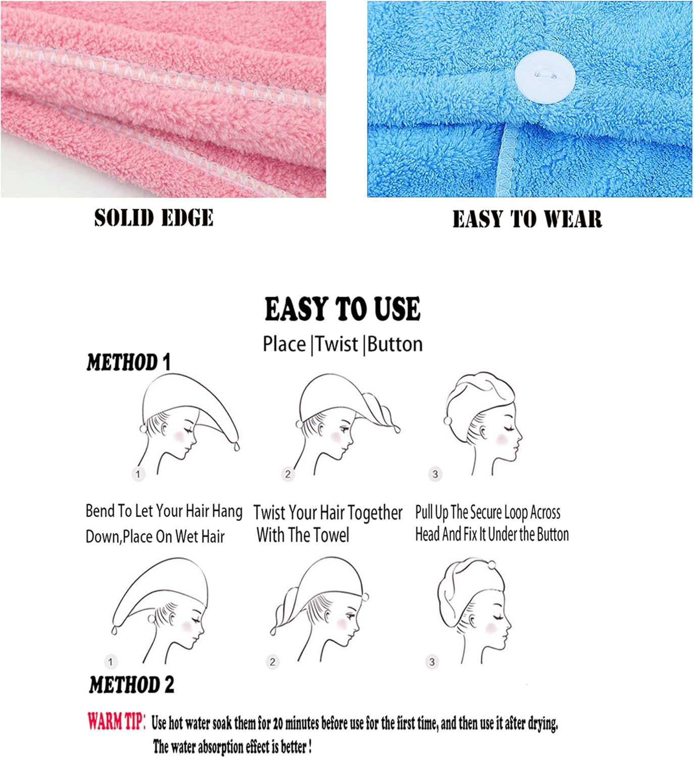 ELLEWIN Microfiber Hair Towel Wrap for Women 3 Pack,Hair Drying Turban with Button,Anti Frizz,Super Absorbent Quick Dry Hair Towels for Long Thick Short Hair image number 1