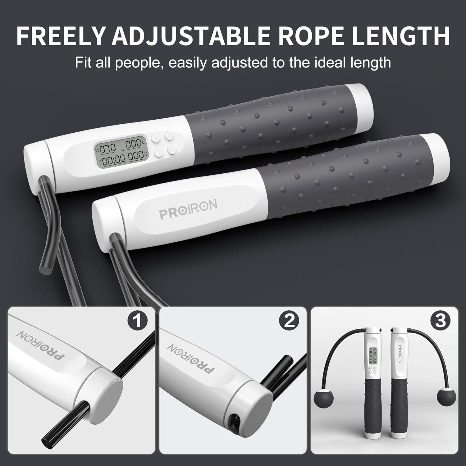 PROIRON Skipping Rope Digital Weighted Handle Workout Jump Rope, Skipping Rope with Calorie Counter Cordless Jumping Rope for Training Fitness, Adjustable Tangle-Free Speed Jump Rope for Men Women Kids Fitness Exercise Training