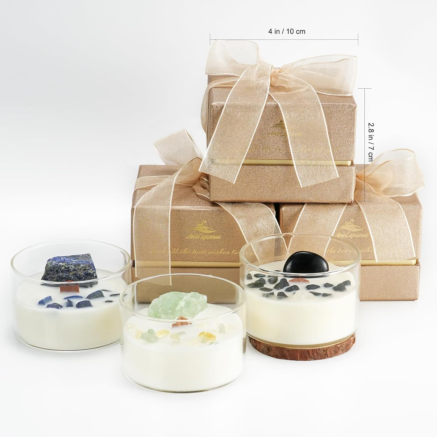 Vanilla Scented Candle with Real Healing Crystals & Wood Wick, 55-Hour Soy Wax Candle for Aromatherapy, Women, Mum, Birthday Gifts, Home Decor image number 5