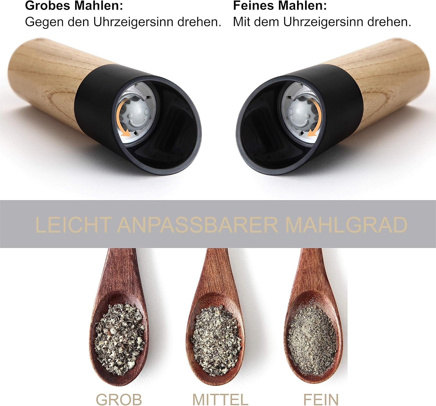 UTHANDO & PASSION Wooden Salt and Pepper Mill (Set of 2) - Fully Adjustable Ceramic Grinder image number 3