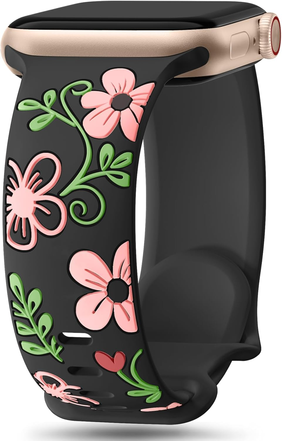 Witzon Floral Band Compatible with Apple Watch Bands for Women 41Mm 40Mm 38Mm 42Mm 44Mm 45Mm 46Mm 49Mm, Engraved Cute Flower Soft Silicone Inlay Strap for Iwatch Series 11 10 9 8 7 6 5 4 SE Ultra 3 2