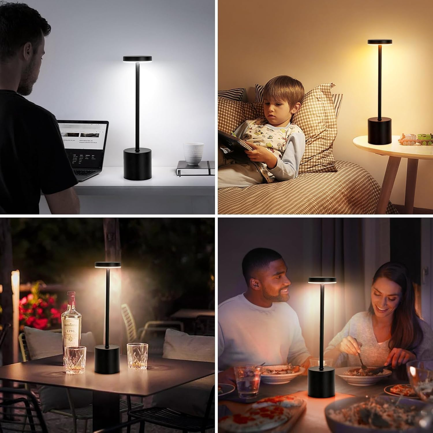 2 Pack Cordless Rechargeable LED Table Lamp with Touch Control - 3 Light Modes, 4000Mah Wireless Portable Battery for Indoor Outdoor Use, Dimmable Night Light for Bedroom, Living Room, Camping image number 2