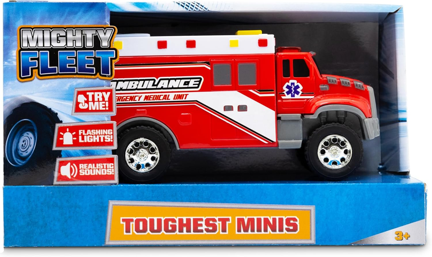 Mighty Fleet Toughest Minis 5" Tough Cab Ambulance Toy W/Lights & Sounds, Realistic Design & Batteries Included - Age 3+ image number 3