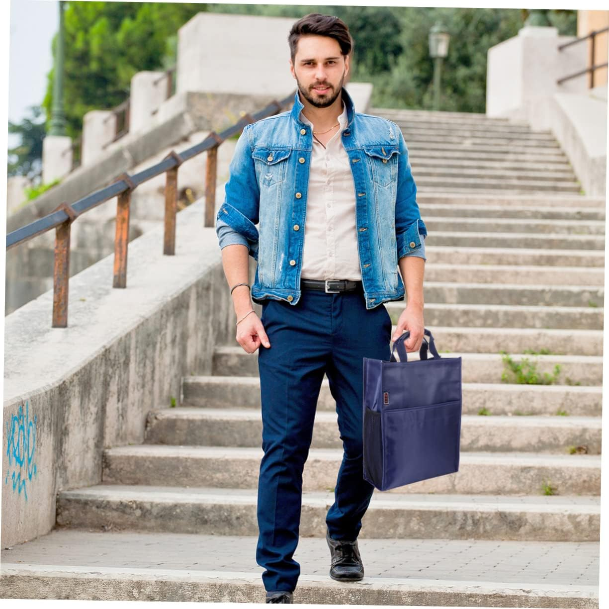 Happyyami Oxford Document Bag Students Bag for School Handheld File Organizer Pouch Three Layers for Tutorial Use image number 2